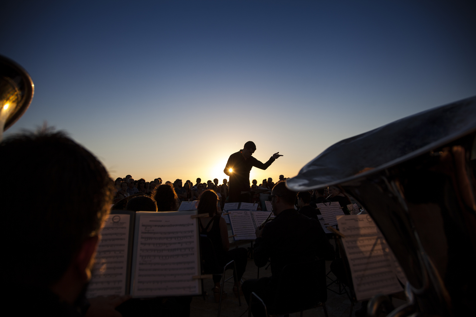 Philharmonic orchestra concert at sunset in southern Spain
